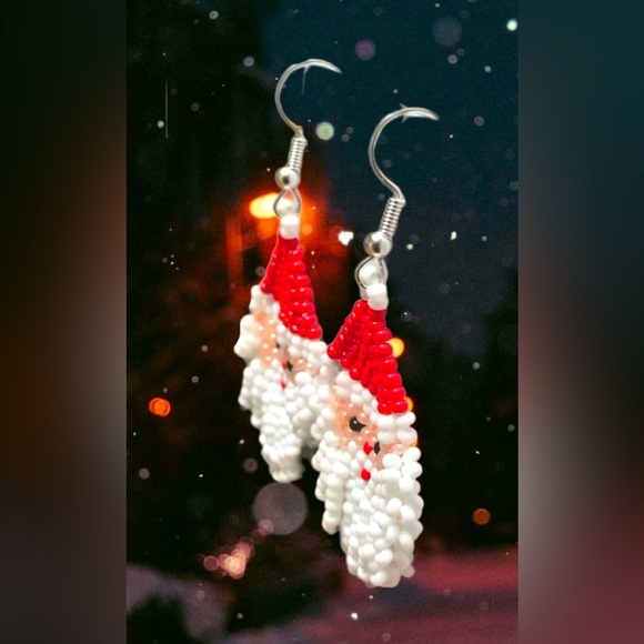Jolly Santa Glass Bead Earrings – Handcrafted Holiday Cheer - Picture 3 of 3